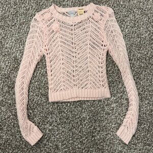 NWT West of Melrose Pink Rosette Open Knit Cropped Sweater XS – 100% Cotton